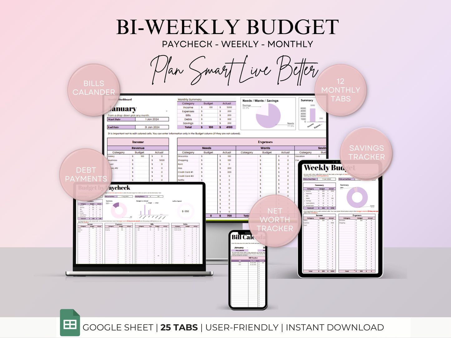 Biweekly Budget Planner - Berry Template