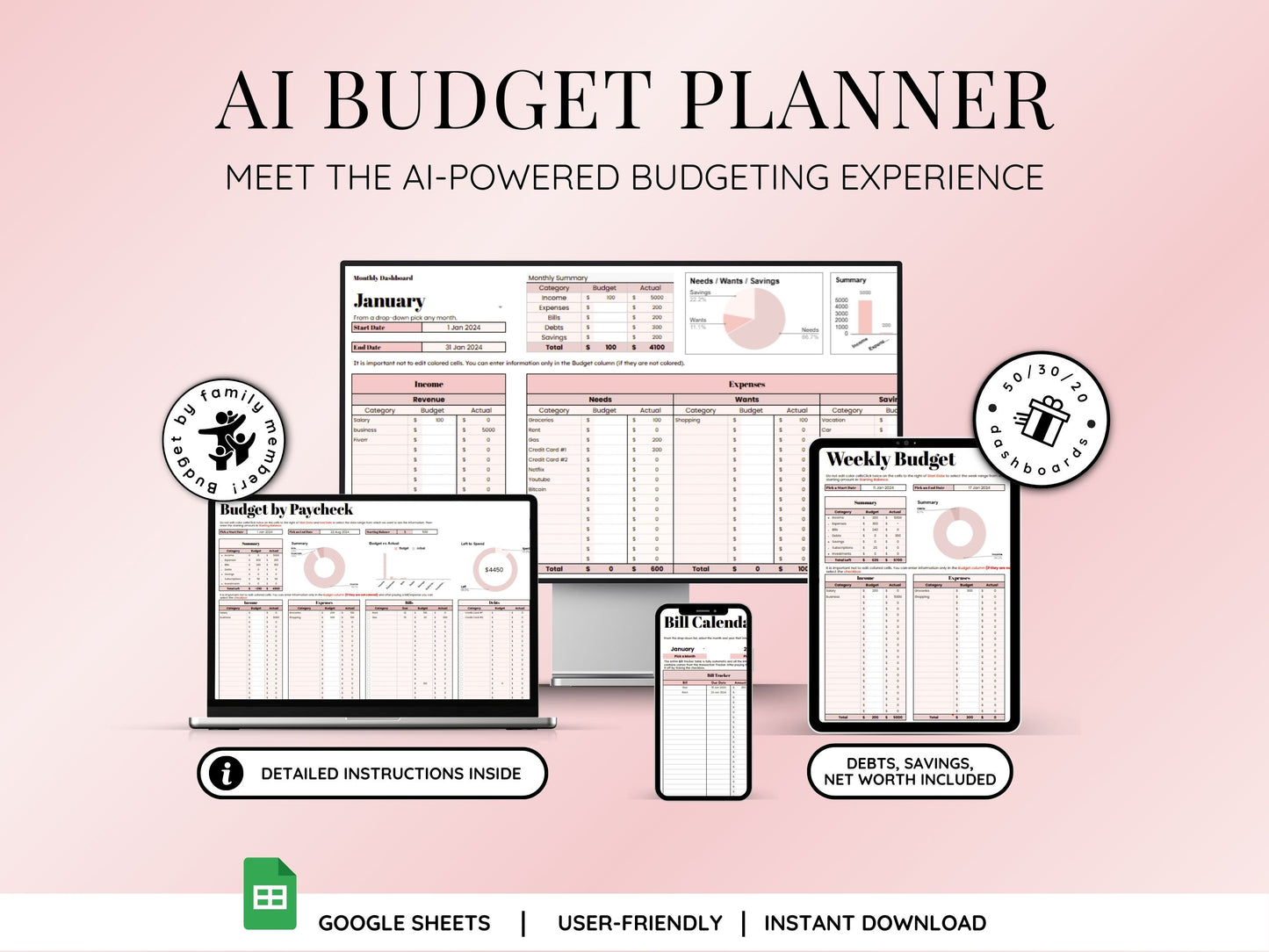 AI Budget Planner - Smart Financial Advisor AI-Powered - Pink Template
