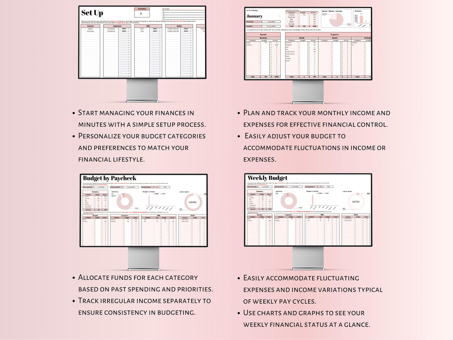 Monthly Budget Planner - Pink Template