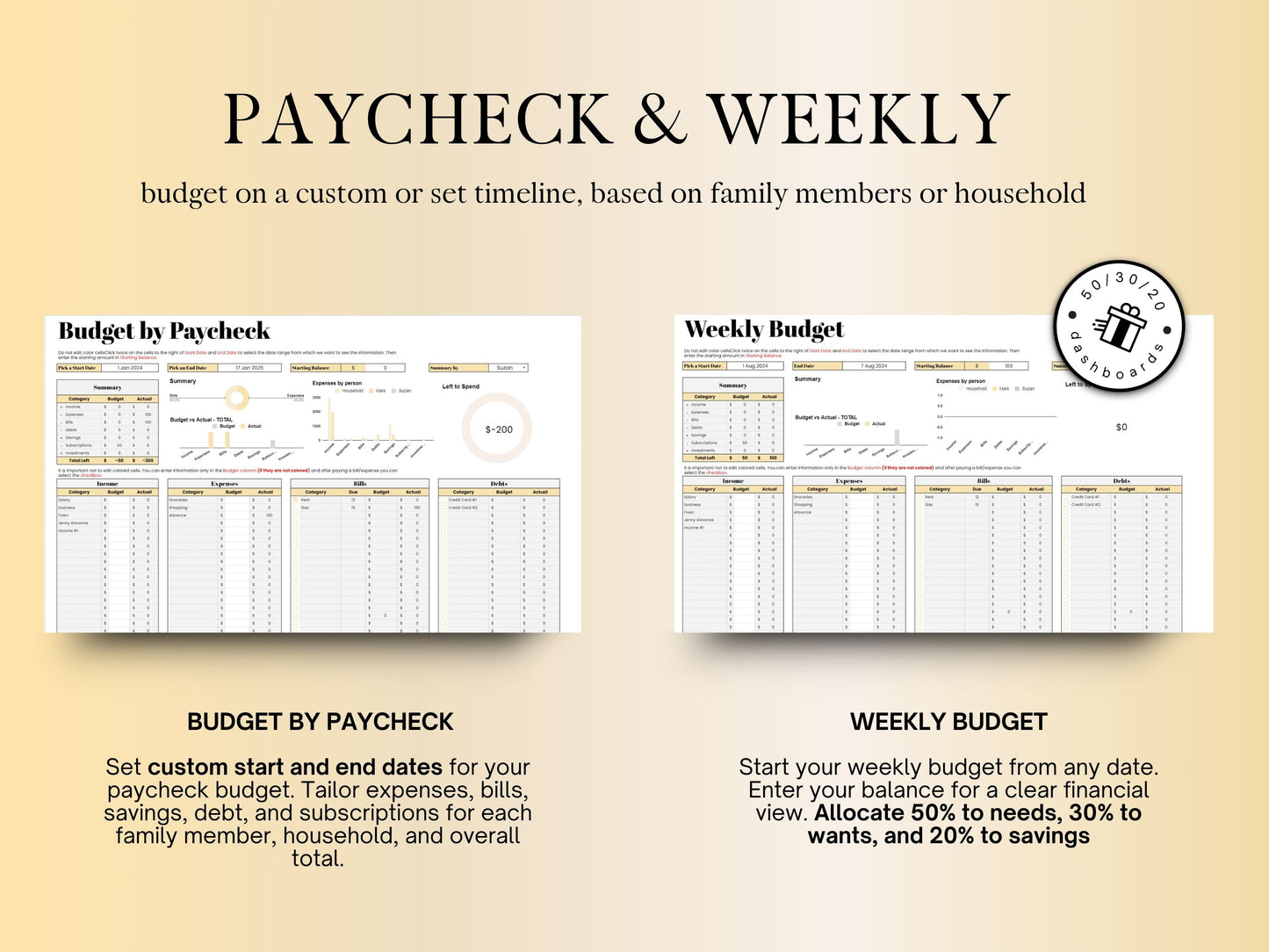 Biweekly Budget Planner - Yellow Template