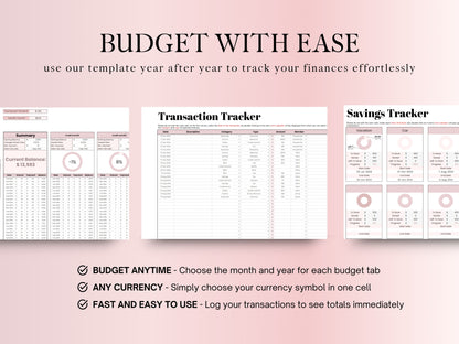 Annual Budget Planner - Pink Template