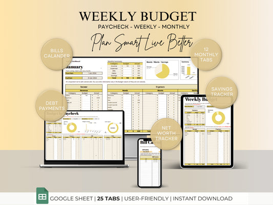 Weekly Budget Planner - Yellow Template