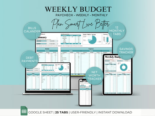 Weekly Budget Planner - Blue Template