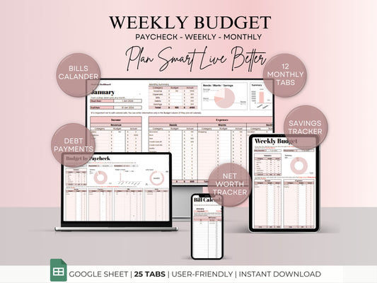 Weekly Budget Planner - Pink Template