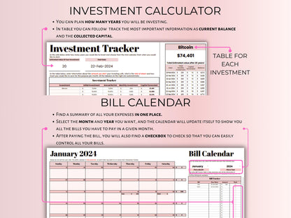 Monthly Budget Planner - Pink Template