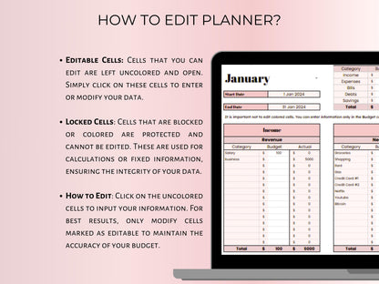 Monthly Budget Planner - Pink Template