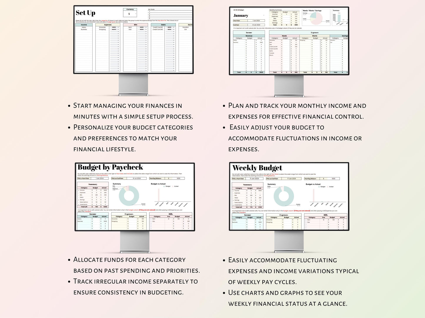 Paycheck Budget Planner - Pastel Template