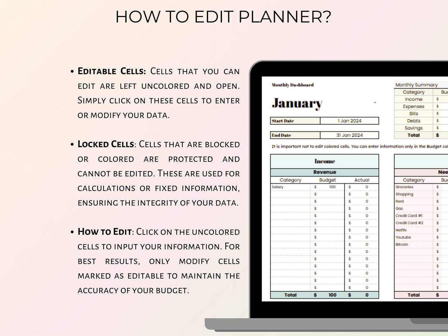 Biweekly Budget Planner - Pastel Template