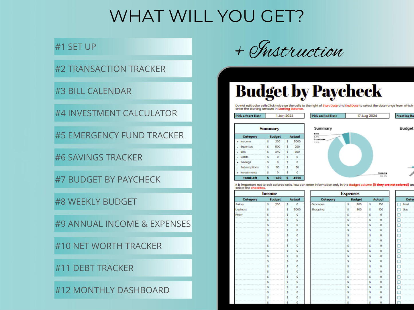 Paycheck Budget Planner - Blue Template