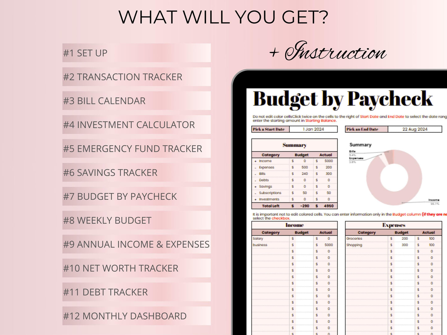 Paycheck Budget Planner - Pink Template