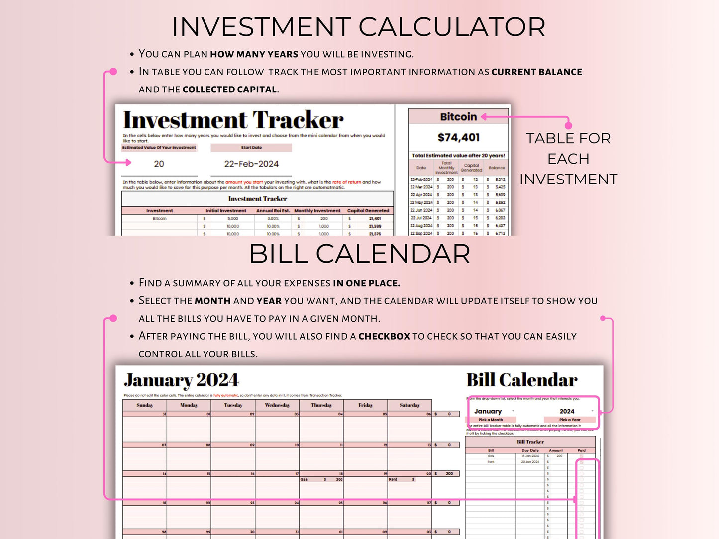 Paycheck Budget Planner - Pink Template