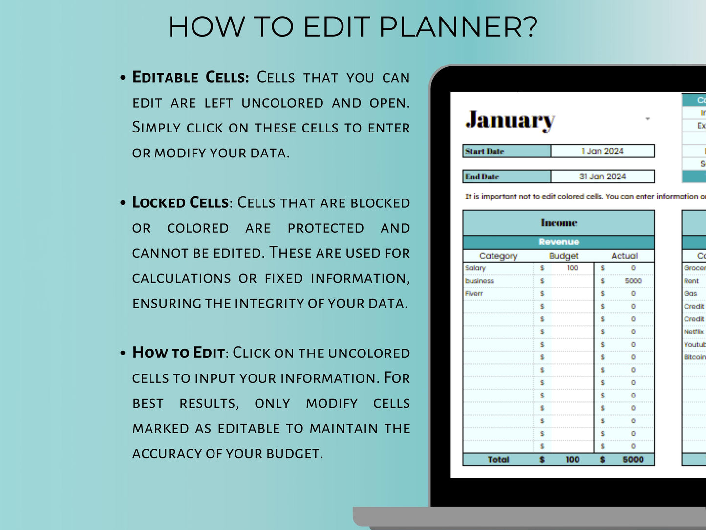 Paycheck Budget Planner - Blue Template