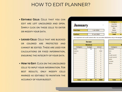 Monthly Budget Planner - Yellow Template