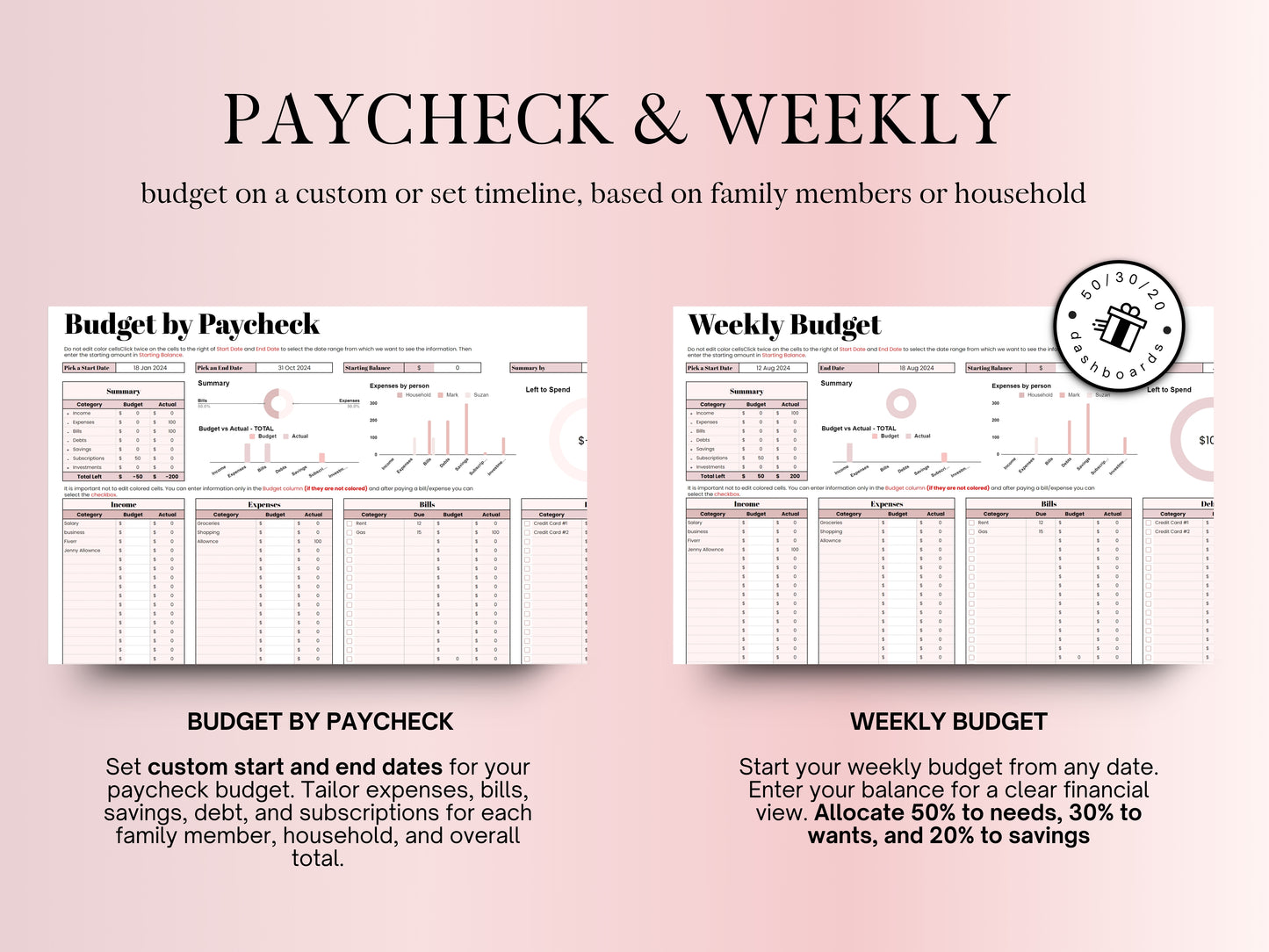 Annual Budget Planner - Pink Template